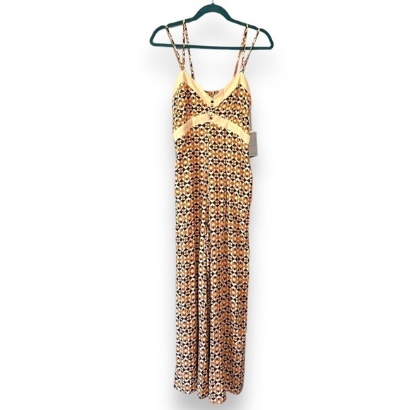 Coco + Jaimeson Brown Geo V-Neck Sleeveless Printed Spaghetti Strap Jumpsuit NWT - Picture 2 of 14